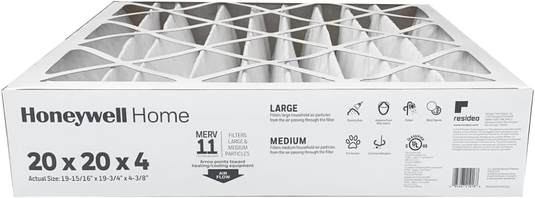 Honeywell FC100A1011-20" x 20" x 4" Pleated Air Filter, MERV 11 Bundle with Same Day Supply Filter Change Reminder (2-Pack)
