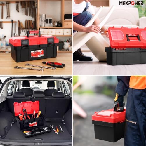 maxpower tool box 16 inch, plastic small tool showing dimensions