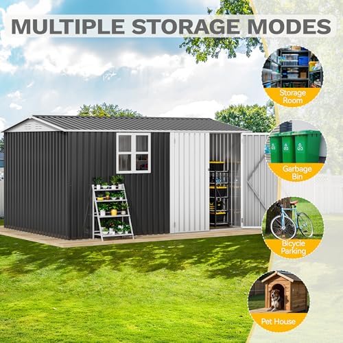 dwvo 12x8 ft outdoor storage shed, metal w/lock, view 9