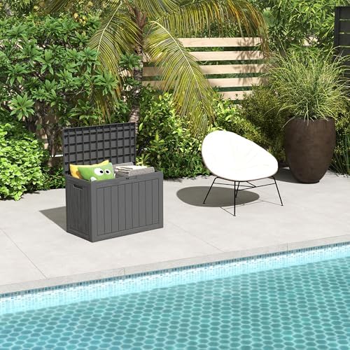 outdoor storage box small, lockable 45 gallon deck, close-up detail