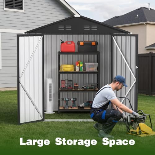 4 ft outdoor storage shed, waterproof metal garden, side view