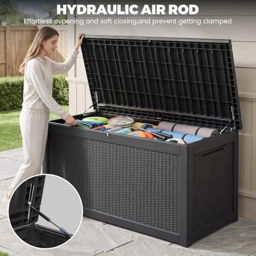 350 gallon outdoor storage box, extra large waterproof showing dimensions