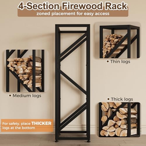 firewood rack indoor 47 inch tall, 4-tier heavy-duty, side view