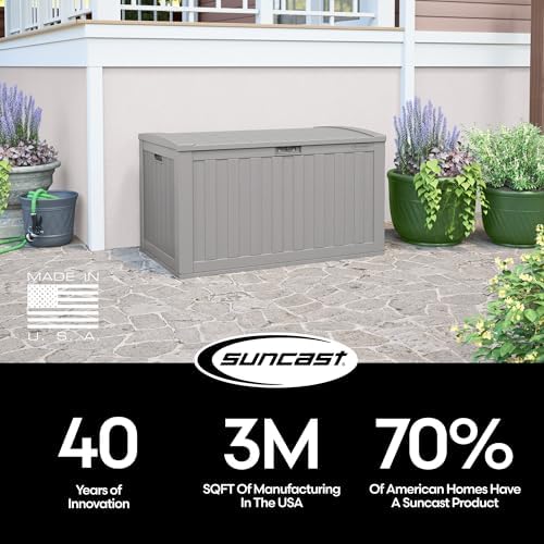 suncast xl resin deck box, 134 gal, with, front angle view