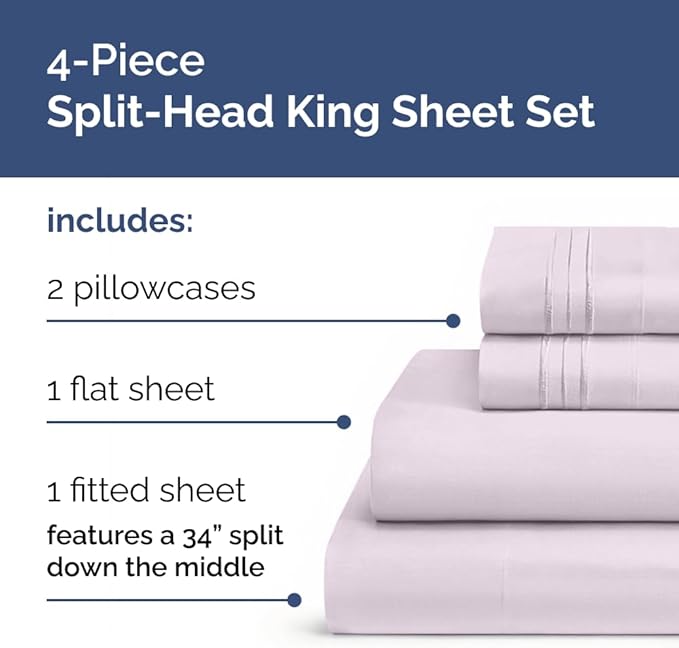 Split Head King Sheet Set – 4 Piece Flex Split Top King Sheets - Image 3