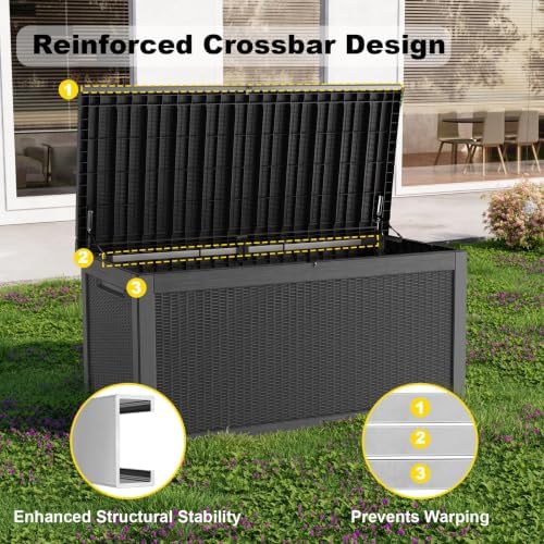 280gal outdoor storage box waterproof lockable deck box showing dimensions