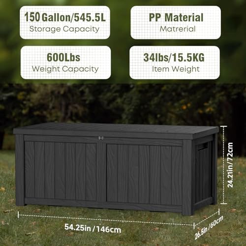 outdoor storage box 150 gal waterproof deck box showing dimensions