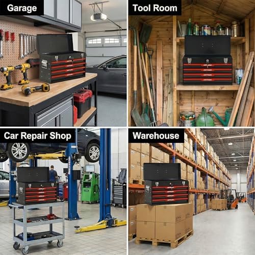 4 drawer 21" heavy duty metal tool box, front angle view