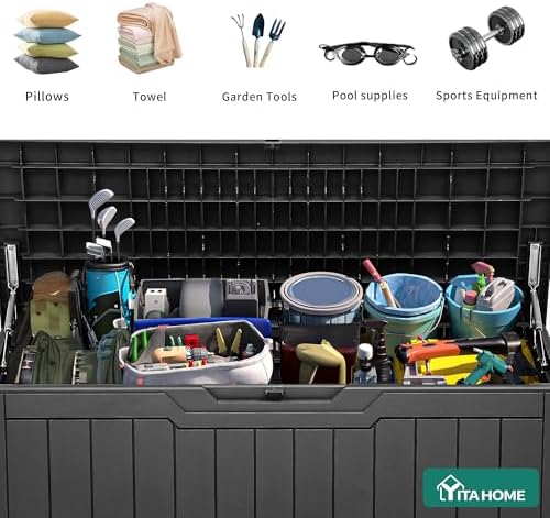 yitahome 80 gallon resin deck box, side view