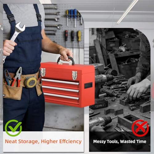 portable metal tool box – 3 drawers lockable, package contents
