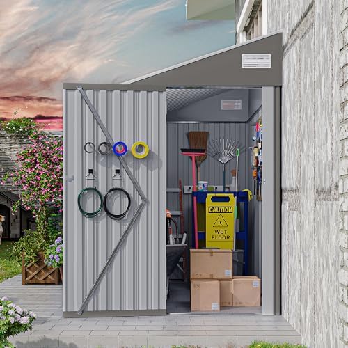 yopto 4×8 ft outdoor metal storage shed,heavy-duty lean, front angle view