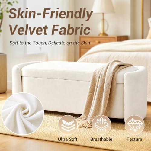 storage bench,storage bench with cushion,white 48.8", close-up detail