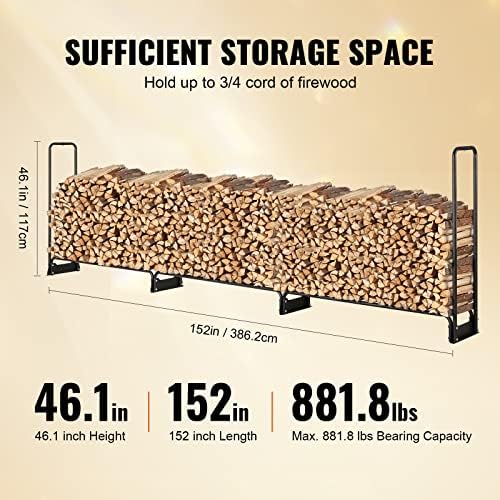 vevor 12.7ft outdoor firewood rack with cover, firewood, close-up detail
