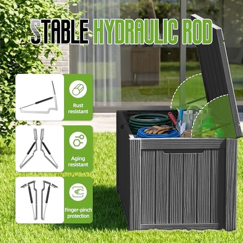 150 gallon outdoor storage deck box waterproof resin showing dimensions