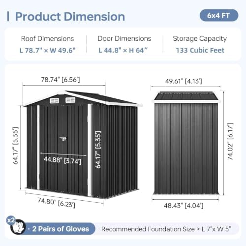 6x4ft outdoor storage shed with floor black shown in use