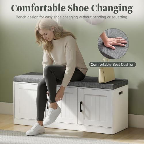 turosur shoe storage bench for entryway with padded showing dimensions