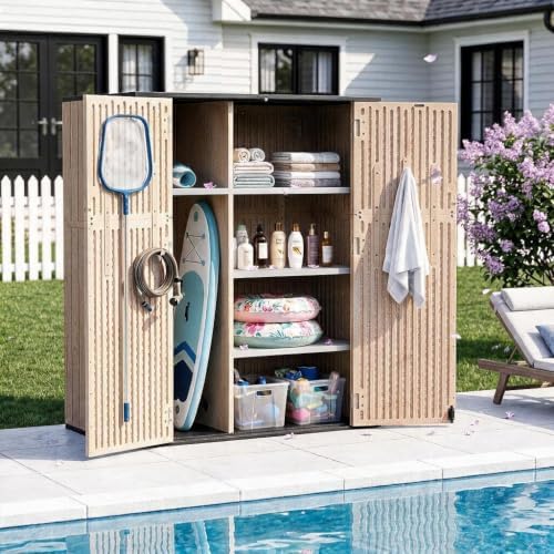 storage shed weather resistant resin outdoor, front angle view