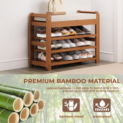 27.6" shoe rack bench with coat rack, 3-tier showing dimensions