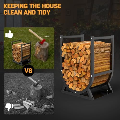 firewood rack, outdoor/indoor firewood adjustable height storage, side view