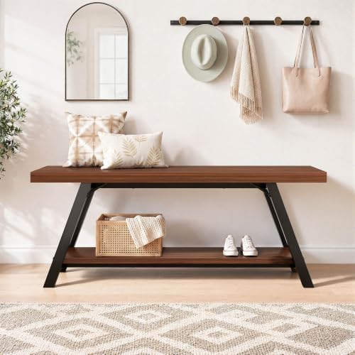 lvb industrial entryway bench with storage, wood and, front angle view