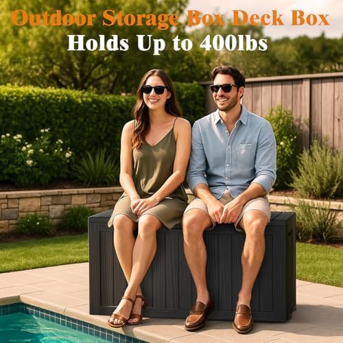 outdoor deck storage box, 75 gallon deck box,lockable, side view