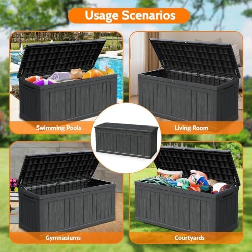 320 gallon waterproof outdoor storage box, lockable patio, front angle view
