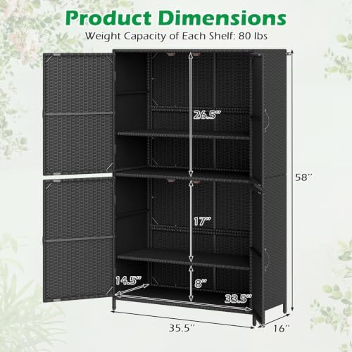 tangkula rattan outdoor storage cabinet, patiojoy outdoor cabinet on a desk or shelf