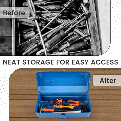 large metal tool storage box with handle for showing dimensions