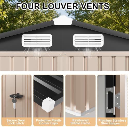 6x4ft outdoor storage shed, tool shed with sloping, close-up detail