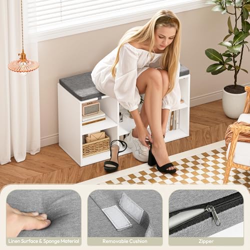 shoe bench, storage bench with padded seat, 6 showing dimensions