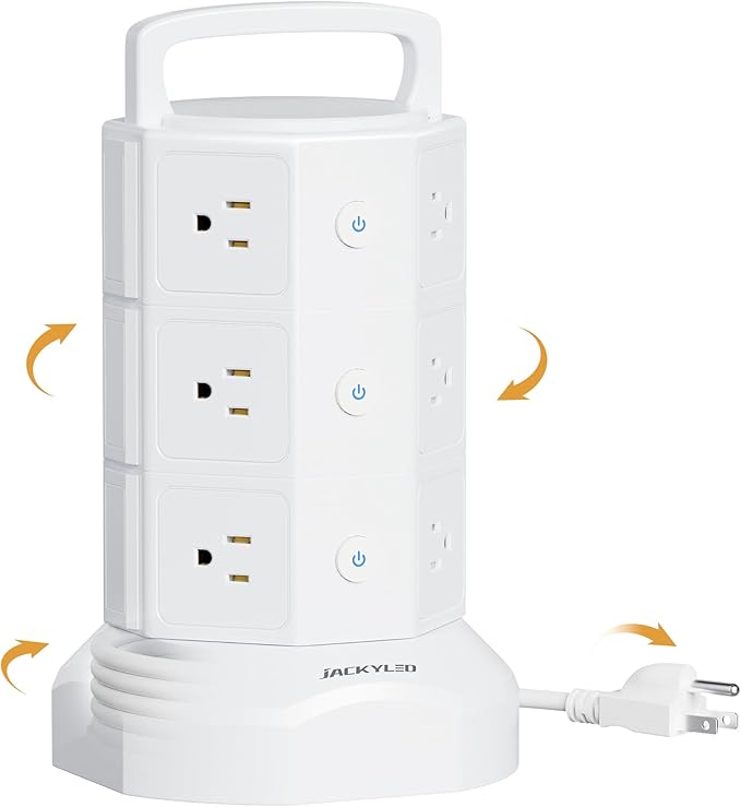 Power Strip Tower Surge Protector, JACKYLED 12 Outlets 6 USB Charging Station - Image 8