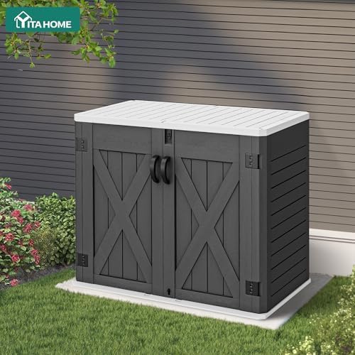 yitahome outdoor horizontal storage shed with x-shaped lockable, front angle view
