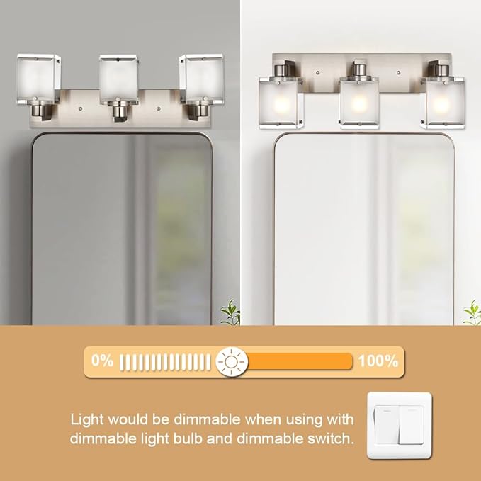 WINSHEN Modern 3-Lights Brushed Nickel Vanity Lights, Bathroom Light Fixture - Image 3