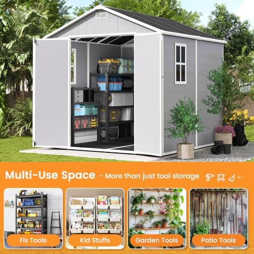 udpatio storage shed 8x8 ft, resin outdoor plastic on a desk or shelf