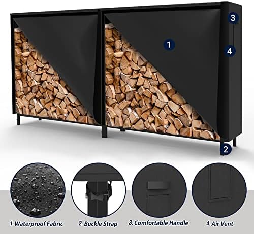 walmann 8ft firewood rack with cover, heavy duty, side view