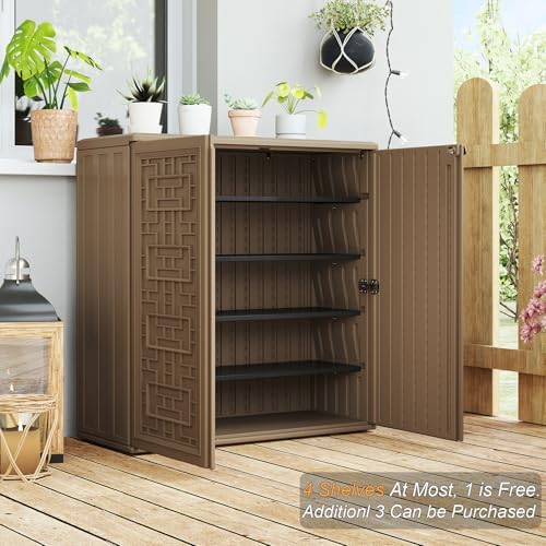 homspark indoor/outdoor storage cabinet with doors and shelf on a desk or shelf