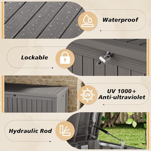 fancyango 220 gallon large outdoor storage deck box showing dimensions