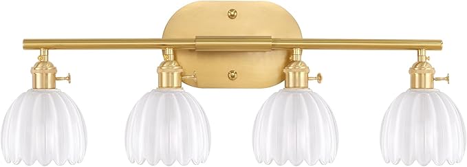Shenmoyl Bathroom Light Fixtures, 4-Light Brass Vanity Wall Light Over Mirror by Shenmoyl