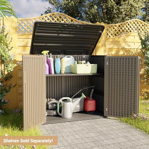 kinying larger outdoor storage shed weather resistance, resin shown in use