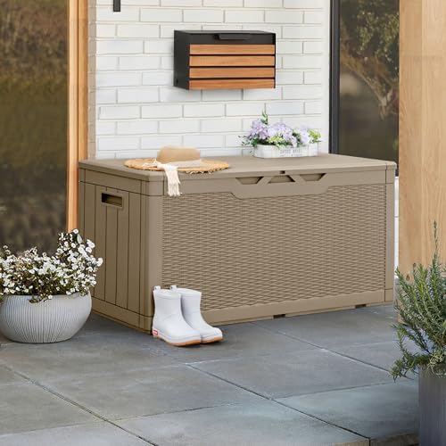 greesum 100 gallon resin patio storage box for showing dimensions