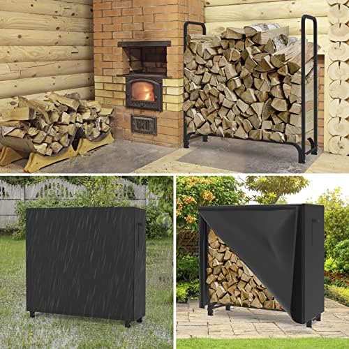 walmann 4ft firewood log rack with cover outdoor shown in use