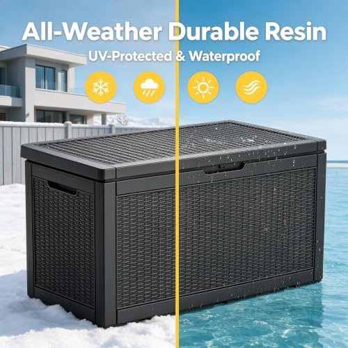 130 gallon deck box,lockable outdoor storage box gas showing dimensions