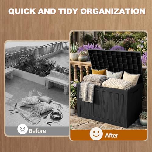 efu outdoor storage box 60 gallon deck box, side view