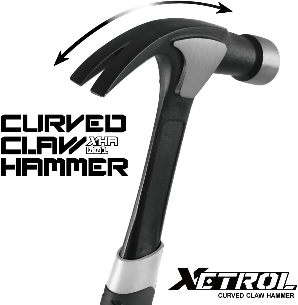 Steel Curved Claw Hammer 16oz, Solid One Piece Steel Heavy Duty Curved Hammer, Shock-Absorbing Handle Design, Ergonomic Comfortable Grip, Enhanced Leverage for Nail Pulling