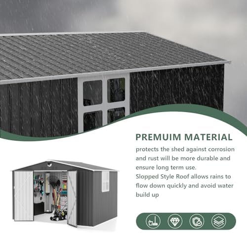 10x8 ft metal storage shed with window,outdoor storage, side view