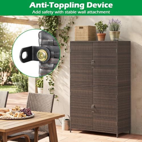 tangkula rattan outdoor storage cabinet with 2 adjustable on a desk or shelf