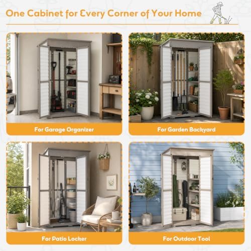 large outdoor storage cabinet, weatherproof garden shed with, front angle view