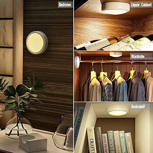 HELPLEX LED Puck Lights with Remote, 6 Pack Color Changing RGBW Stick-On Light, Battery Powered, Dimmable Under Cabinet Lighting with Timer & Memory, Wireless Push Lights for Kitchen & Closet