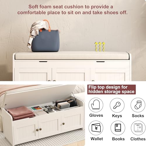 homefort 41.3" shoe bench with lift top storage showing dimensions