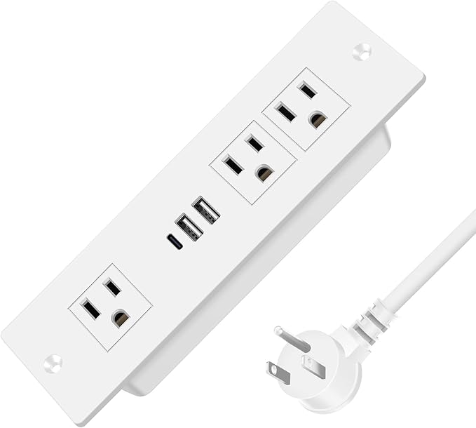 Recessed Power Strip, Furniture Plug in 3 Outlets & Fast Charging 20W PD USB-C by HEZI